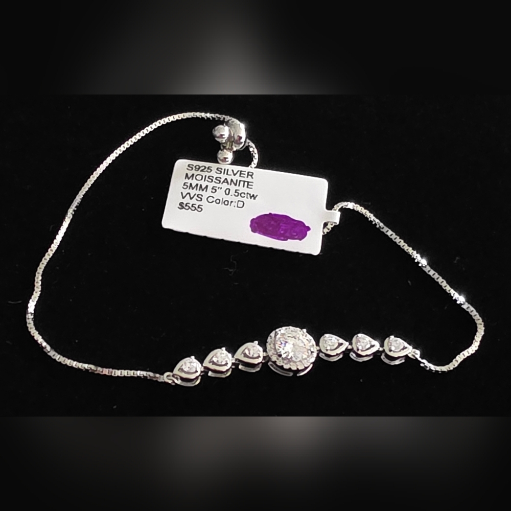 💎 Moissanite Slider Bracelet | .50 CT | VVS D | S925 | Rhodium Plated 5"-8" Adj